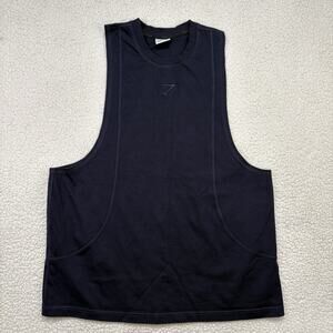 Gymshark Premium Lifting Drop Arm Tank Large Regular Fit Navy Gym Workout Muscle